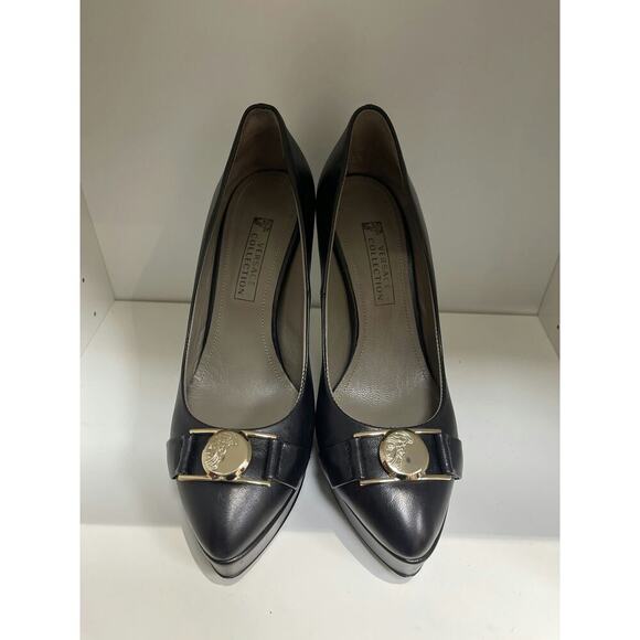 Versace Collection Black Leather Platform Pumps with Medusa Medallion Size 37 - Picture 1 of 5